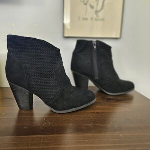 Faux Suede Black Ankle Boots